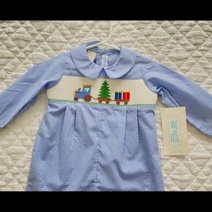 Smocked Christmas boy longall Peter Pan collar gingham